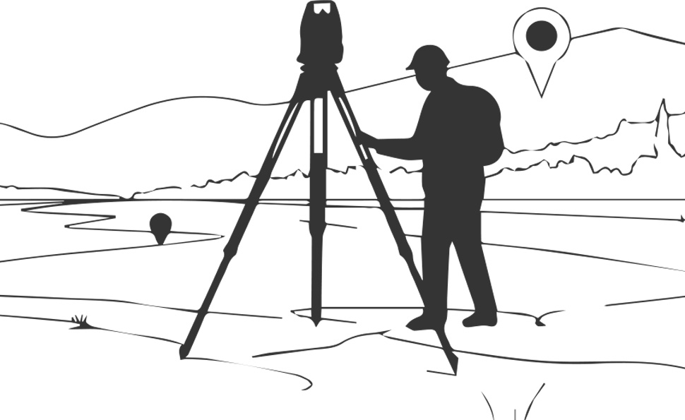 Un relevé topographique effectué avec station totale sur un terrain par arpenteurs-géomètres